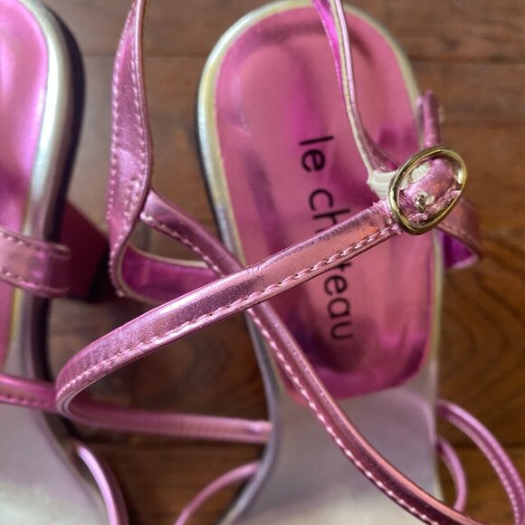 Size 7-8 pinkish purplish Metallic Strappy sandal Heels - Picture 8 of 8